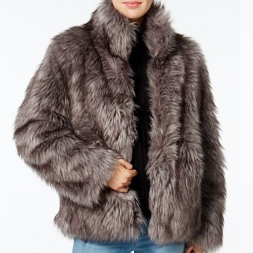 Wildflowers Faux Fur Jacket Grey Size S NWOT